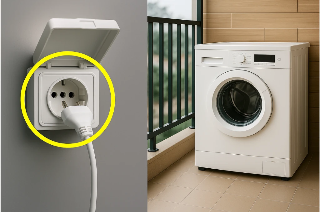 Ổ cắm điện và phích cắm máy giặt bị lỏng.