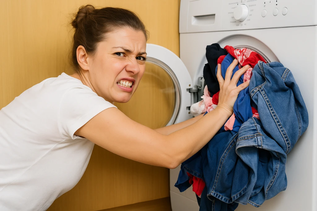 Máy giặt quá tải quần áo khiến máy không vắt hoặc vắt yếu, rung lắc mạnh.