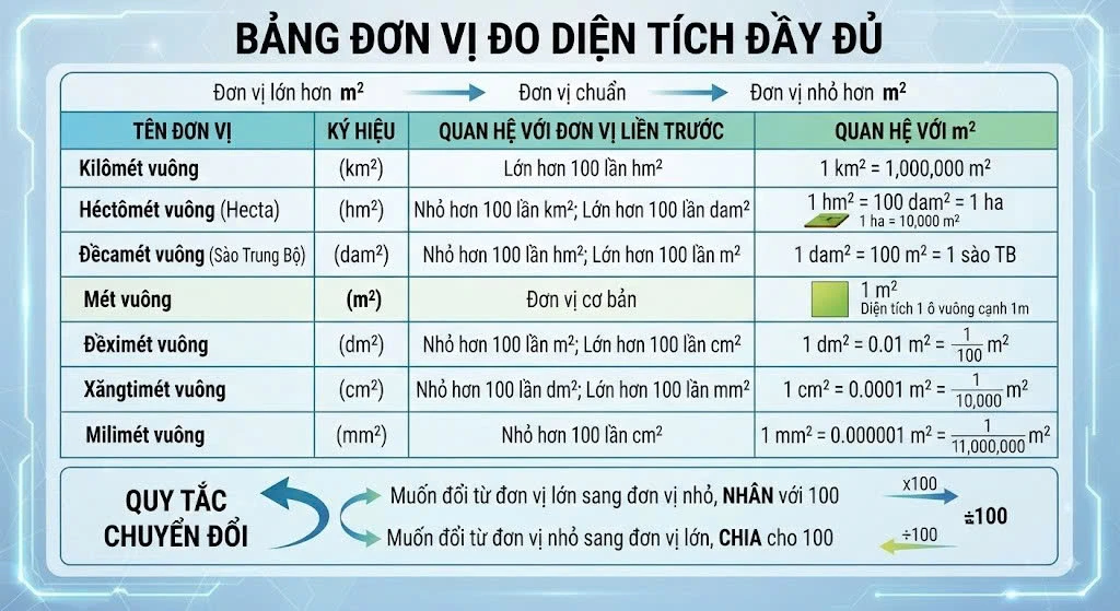 Bảng đơn vị đo diện tích