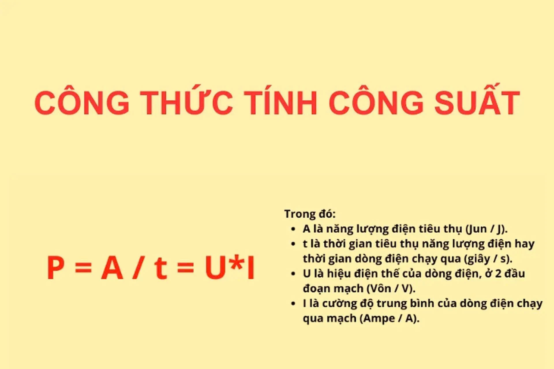 Công thức tính công suất​